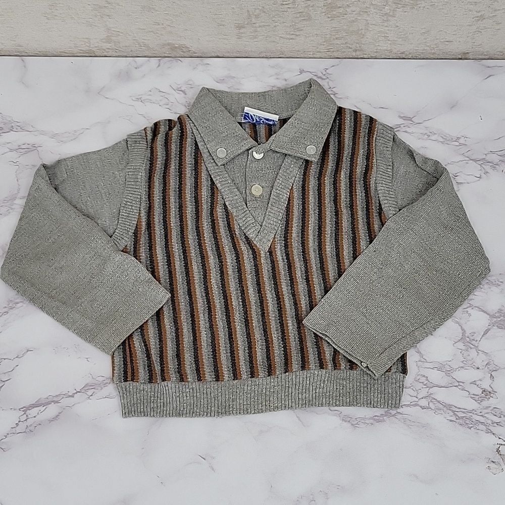 Doe Spun Vintage Grandpacore Striped Sweater Vest Polo Long Sleeve Boys 4T